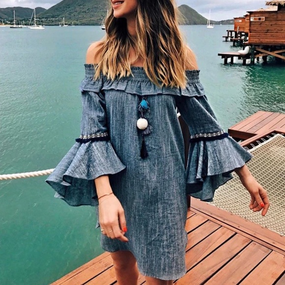 Off-Shoulder Misa Los Angeles Vanessa boho dress resort embroidered revolve $200 - Picture 1 of 7